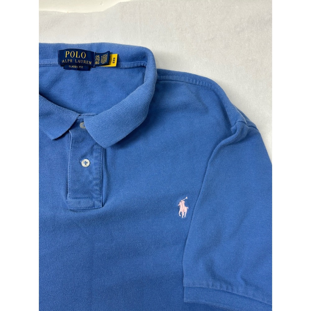 Polo Ralph Lauren‎ Mens Classic Fit Blue Polo Shirt Pink Pony Logo XXL